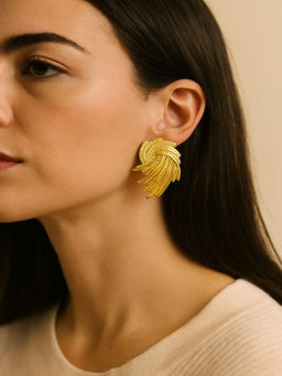 JEWELZ - Stainless Steel Gold-Tone Textured Swirl Design Statement Drop Earrings