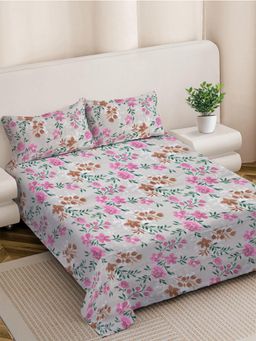 FABINALIV - Multicolour Floral 300 Tc King Size Double Bedsheet with 2 Pillow Covers
