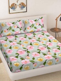 FABINALIV - Multicolour Floral 300 Tc 7D King Size Double Bedsheet with 2 Pillow Covers