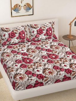 FABINALIV - Multicolour Floral 300 Tc 7D King Size Double Bedsheet with 2 Pillow Covers