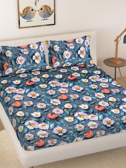 FABINALIV - Multicolour Floral 300 Tc 7D King Size Double Bedsheet with 2 Pillow Covers