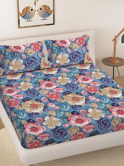 FABINALIV - Multicolour Floral 300 Tc 7D King Size Double Bedsheet with 2 Pillow Covers