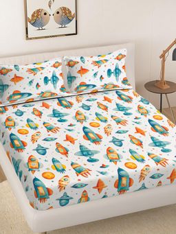 FABINALIV - Multicolour Cartoon Print 300 Tc King Size Double Bedsheet with 2 Pillow Covers