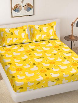 FABINALIV - Yellow Cartoon Print 300 Tc King Size Double Bedsheet with 2 Pillow Covers