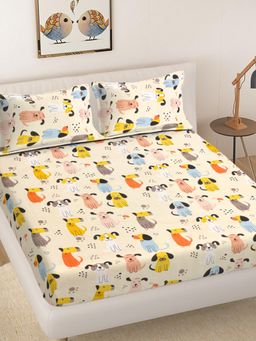 FABINALIV - Multicolour Cartoon Print 300 Tc King Size Double Bedsheet with 2 Pillow Covers
