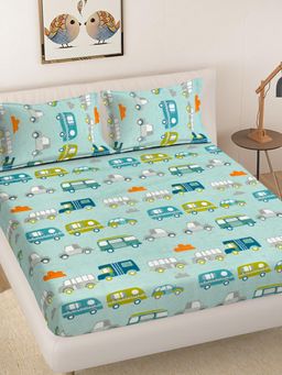 FABINALIV - Multicolour Cartoon Print 300 Tc King Size Double Bedsheet with 2 Pillow Covers