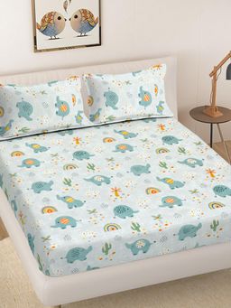 FABINALIV - Multicolour Cartoon Print 300 Tc King Size Double Bedsheet with 2 Pillow Covers