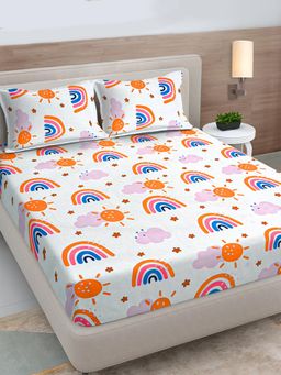 FABINALIV - Multicolour Cartoon Print 300 Tc King Size Double Bedsheet with 2 Pillow Covers