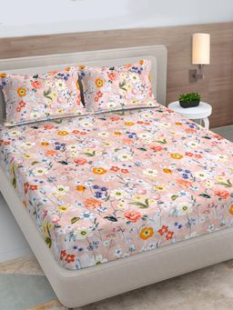 FABINALIV - Multicolour Floral 300 Tc King Size Double Bedsheet with 2 Pillow Covers