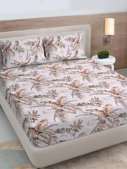 FABINALIV - Multicolour Floral 300 Tc King Size Double Bedsheet with 2 Pillow Covers