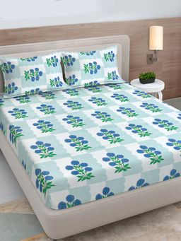 FABINALIV - Multicolour Floral 300 Tc King Size Double Bedsheet with 2 Pillow Covers