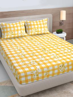 FABINALIV - Yellow Geometric 300 Tc King Size Double Bedsheet with 2 Pillow Covers