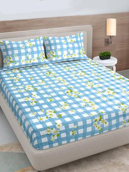 FABINALIV - Blue Geometric 300 Tc King Size Double Bedsheet with 2 Pillow Covers