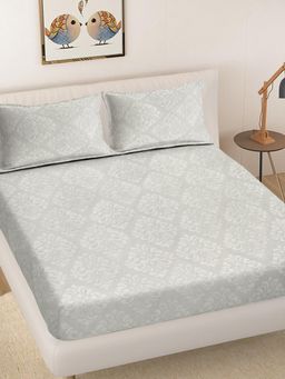 FABINALIV - Cream Printed 300 Tc King Size Embossed Double Bedsheet with 2 Pillow Covers