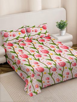 FABINALIV - Multicolour Floral 300 Tc 7D King Size Double Bedsheet with 2 Pillow Covers
