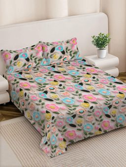 FABINALIV - Multicolour Floral 300 Tc 7D King Size Double Bedsheet with 2 Pillow Covers