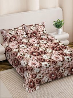 FABINALIV - Brown Floral 300 Tc 7D King Size Double Bedsheet with 2 Pillow Covers