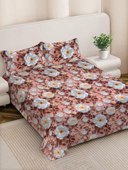 FABINALIV - Brown Floral 300 Tc 7D King Size Double Bedsheet with 2 Pillow Covers