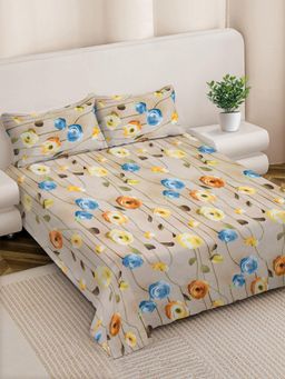 FABINALIV - Multicolour Floral 300 Tc 7D King Size Double Bedsheet with 2 Pillow Covers