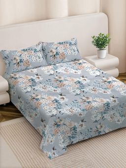 FABINALIV - Grey Floral 300 Tc King Size Double Bedsheet with 2 Pillow Covers