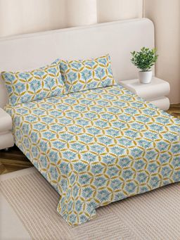 FABINALIV - Multicolour Floral 300 Tc King Size Double Bedsheet with 2 Pillow Covers