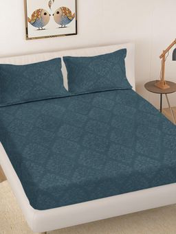 FABINALIV - Sea Printed 300 Tc King Size Embossed Double Bedsheet with 2 Pillow Covers