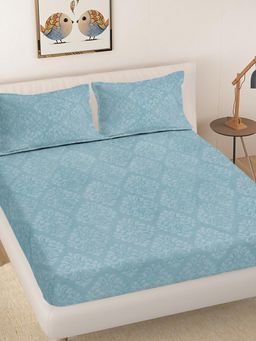FABINALIV - Sky Printed 300 Tc King Size Embossed Double Bedsheet with 2 Pillow Covers