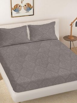 FABINALIV - Mocha Printed 300 Tc King Size Embossed Double Bedsheet with 2 Pillow Covers