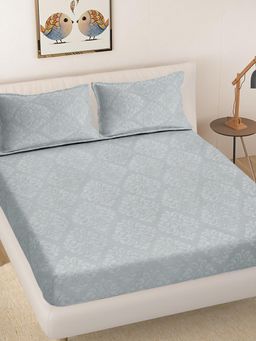 FABINALIV - Pearl Grey Printed 300 Tc King Size Embossed Double Bedsheet with 2 Pillow Covers