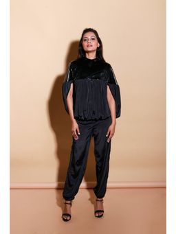 Echke - Black Women Polyester Round Neck Solid Top with Pant Co-Ord's
