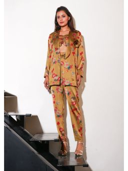 Echke - Multi-Colour Women Silk V-Neck Floral Bustier with Jacket and Pant Co-Ord's