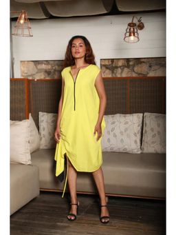 Echke - Yellow Polyester A-Line Dress