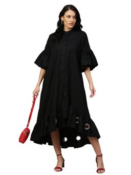 Echke - Black Cotton A-Line Dress