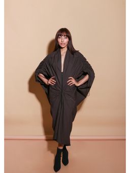 Echke - Brown Cotton A-Line Dress