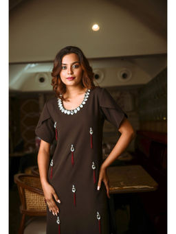Echke - Brown Polyester A-Line Dress