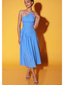 Echke - Blue Cotton A-Line Dress