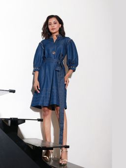 Echke - Blue Denim A-Line Dress