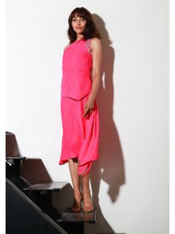 Echke - Pink Polyester Flared Dress