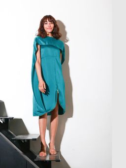 Echke - Teal Silk A-Line Dress