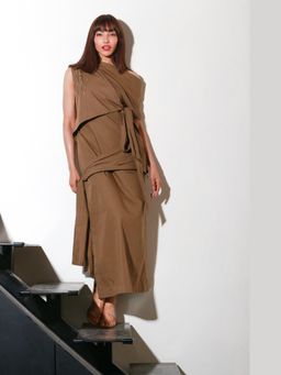 Echke - Brown Cotton A-Line Dress