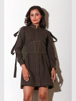 Echke - Brown Cotton Shirt Dress