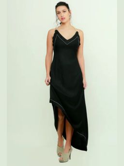 Echke - Black Polyester A-Line Dress