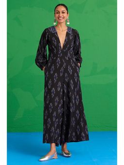Okhai - Dark Geode Hand-Embroidered Mirrorwork Pure Cotton Ikkat Black Jumpsuit