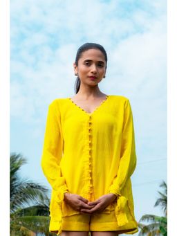 BUDUN - Luna Yellow Tie-Up Sleeve Top and Shorts Co-Ord Set