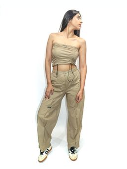 RISING AMONG - Beige Box Pleat Pants