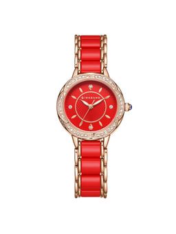 Giordano - Flower Case Watch For Women With Crystal-Studded Bezel Red GZ-60095 (M)