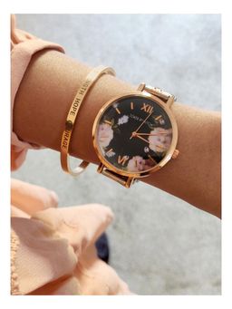 Joker and Witch - Joker & Witch Sakura Dual Tone Floral Stack Watch With Bracelet For Women (Pack of 2) (JWBS117)