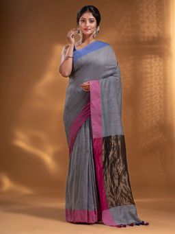 Arhi - Grey Pure Cotton Woven Design Soft Saree with Zari Pallu