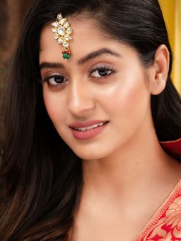 Saraf RS Jewellery - Gold Plated Kundan Studded Floral Mangtika