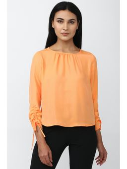 Van Heusen - Women Orange Solid Casual Round Neck Top